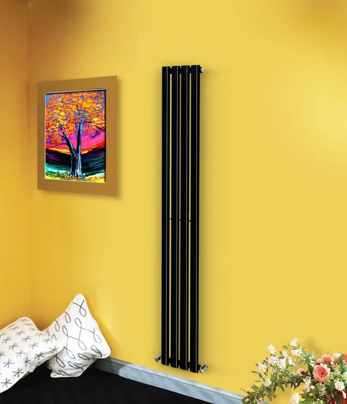 NRG New 1600mm x 236mm Vertical Oval Column Designer Radiator Single Panel Central Heating Black