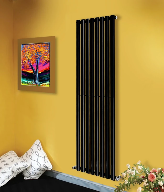 NRG Panel Vertical Single Oval Column Designer Radiator Black 1800mm x 472mm Central Heating Radiators