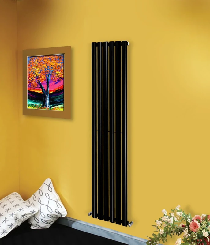 NRG Black 1600mm x 354mm Vertical Oval Column Designer Radiator Single Panel Central Heating Radiators