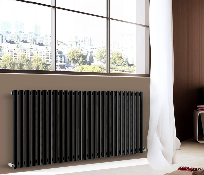 NRG 600mm x 1593mm Horizontal Oval Column Designer Radiator Single Panel Premium Central Heating Radiators Black