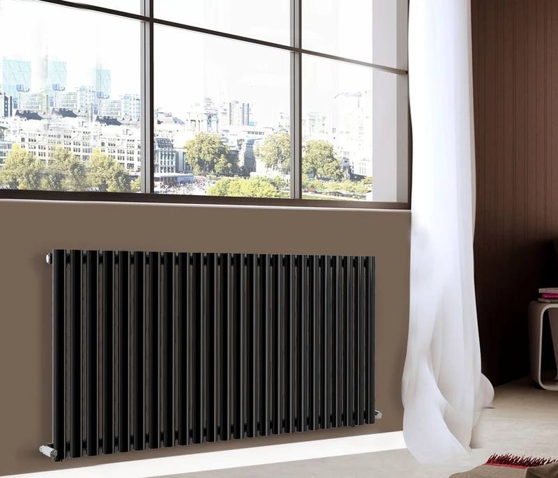 NRG Modern 600mm x 1416mm Horizontal Single Oval Column Panel Designer Radiator Central Heating Radiators Black