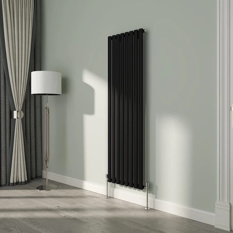 NRG Modern Black 1600x472 Vertical Single Oval Column Panel Designer Radiator Central Heating Radiators