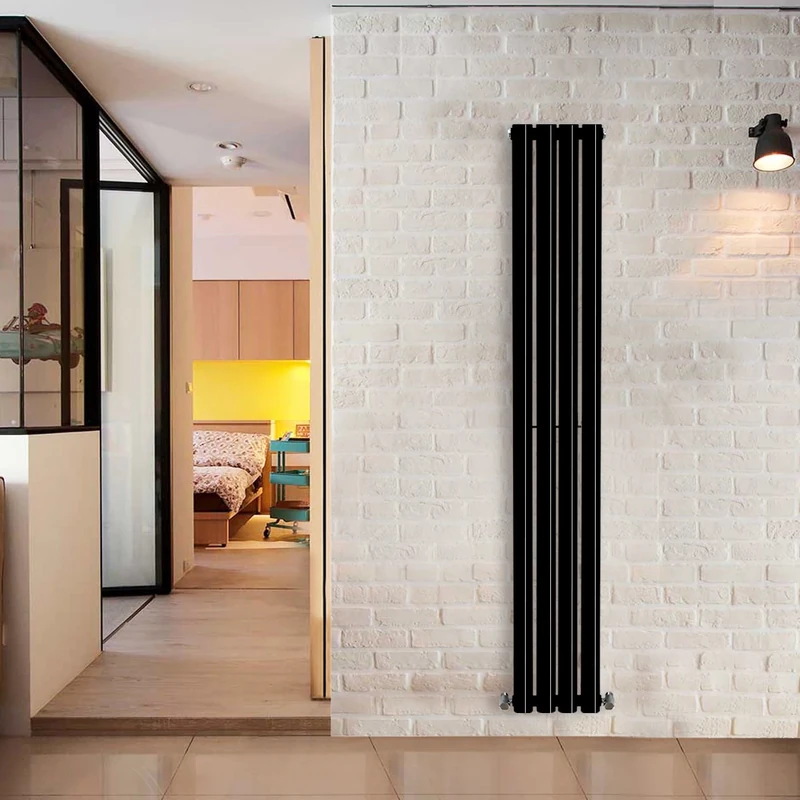 NRG Vertical Oval Column Designer Radiator Black Double Panel Central Heating Radiators 1600mm x 236mm