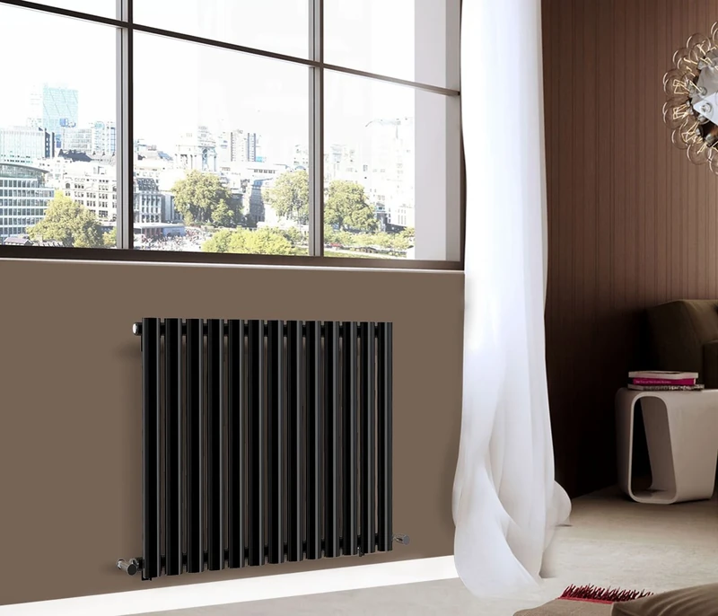 NRG Black Horizontal Oval Column Single Panel Designer Radiator Luxury Central Heating Radiators 600mm x 767mm