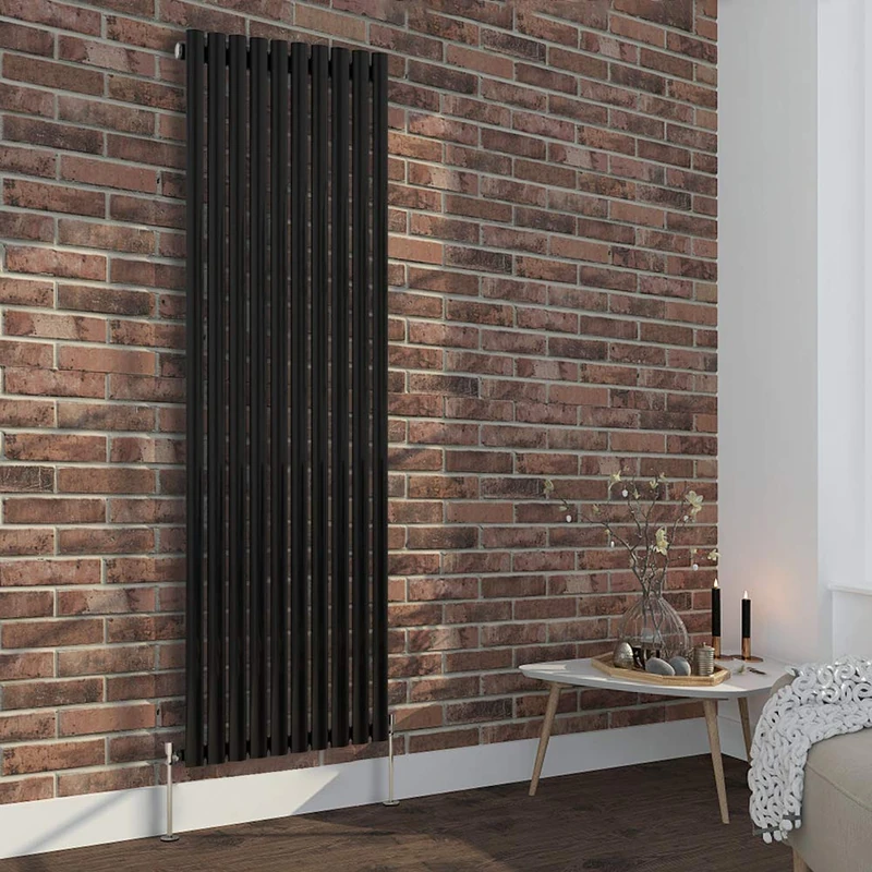 NRG Black 1800x590mm Vertical Designer Single Panel Oval Column Radiator