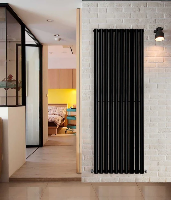 NRG Luxury Vertical Designer Radiator Black 1600mm x 590mm Double Panel Oval Column Central Heating Radiators