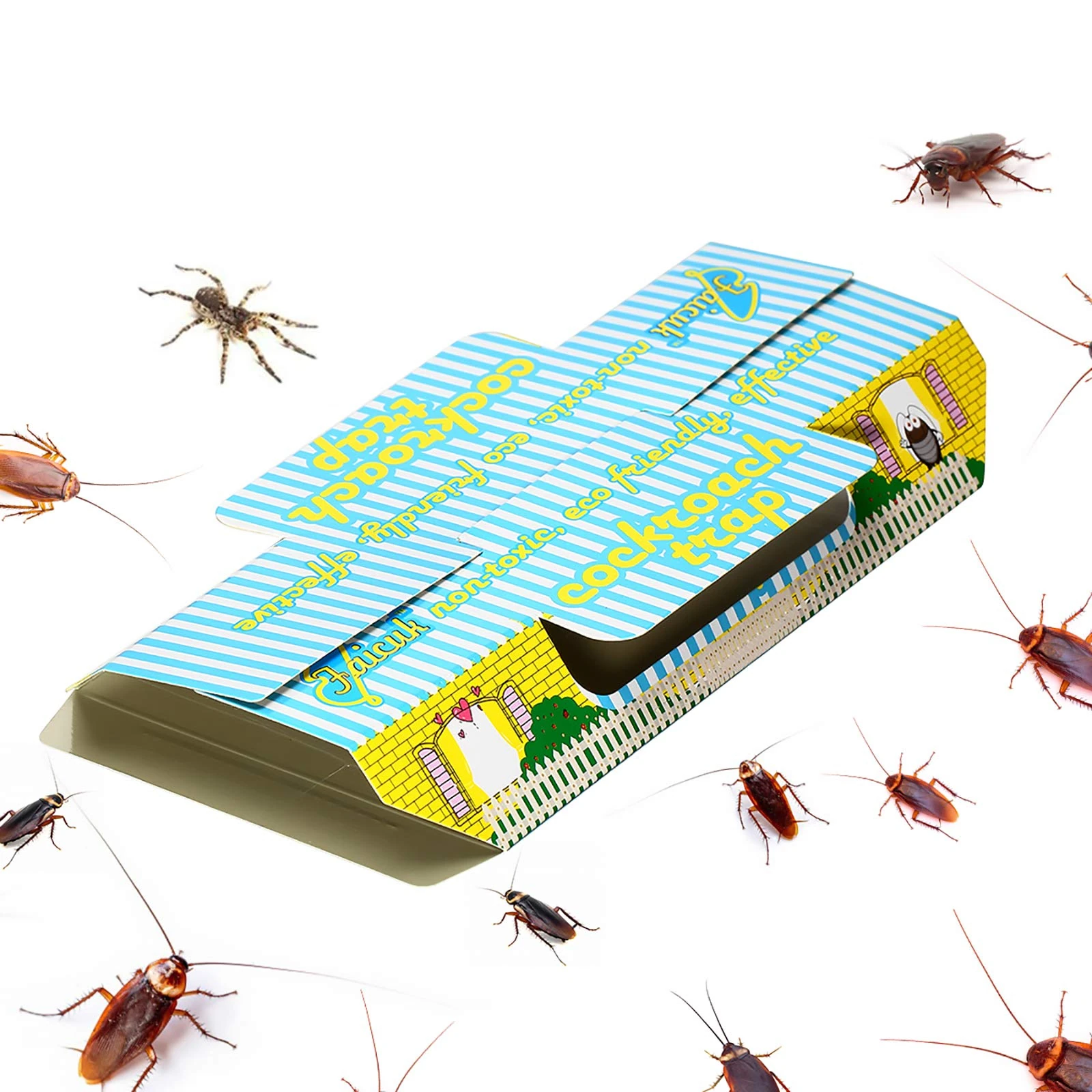 Cockroach Trap Sticky with Bait Non-Toxic and Highly Effective, Roach Indoor Trap Convenient and User Friendly- 12 Pack