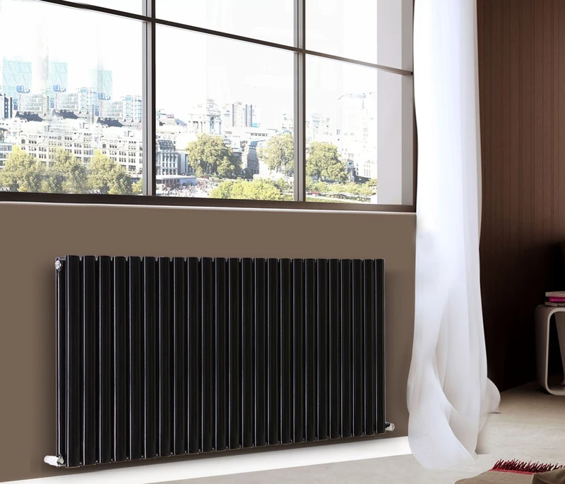 NRG Black Horizontal Oval Column Designer Radiator Double Panel Central Heating 600mm x 1416mm