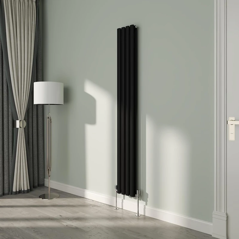 NRG 1800x236mm Vertical Oval Column Designer Black Double Panel Radiator