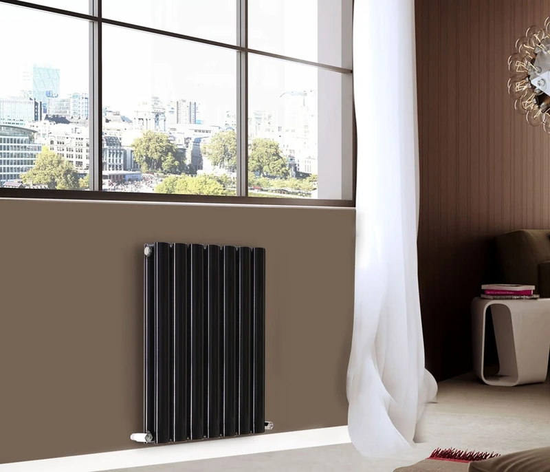 NRG Designer Radiator 600mm x 413mm Black Horizontal Double Oval Column Panel Luxury Central Heating Radiators