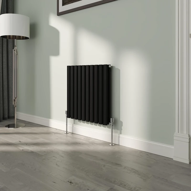 NRG New Horizontal Double Panel Oval Column Designer Radiator Central Heating Radiators Black 600mm x 590mm