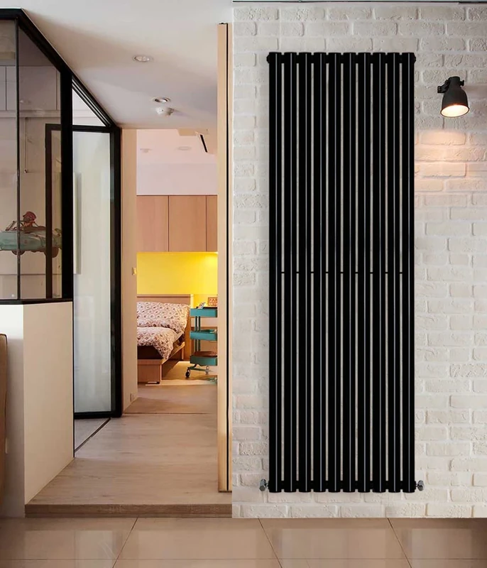 NRG Vertical Oval Column Designer Radiator Double Panel Central Heating Radiators Black 1800mm x 590mm
