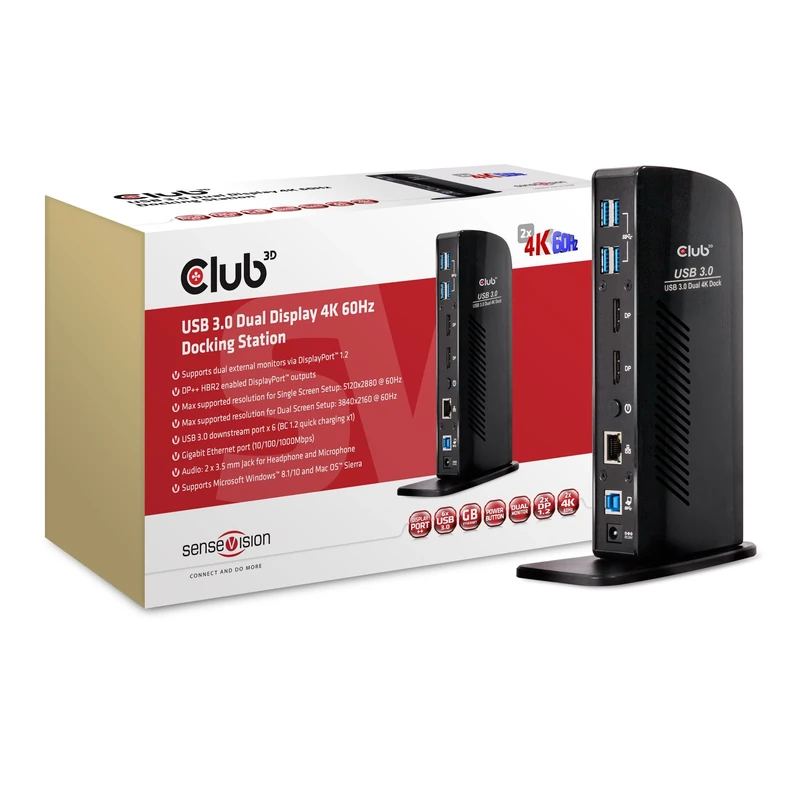 Club 3D CSV-1460 USB 3.0 Dual Display 4K 60Hz Docking Station Black