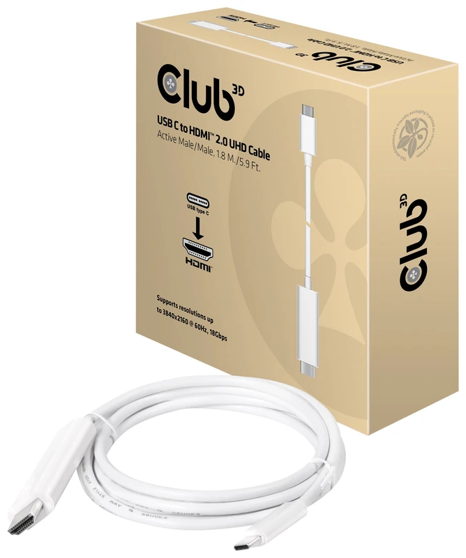 CLUB3D USB C to HDMI™ 2.0 UHD Cable Active 1.8 M/5.9 Ft.