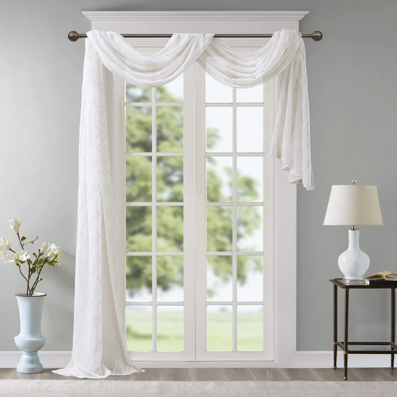 Madison Park Irina Embroidered Kitchen, Transitional Fabric Sheers Curtain For Living Room, 1-Panel Pack, 50 x 216, White