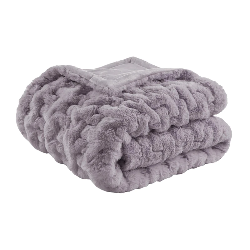Madison Park Ruched Faux Fur Luxury Throw Lavender 50 * 60 Premium Soft Cozy Brushed Long Faux Fur For Bed, Coach or Sofa