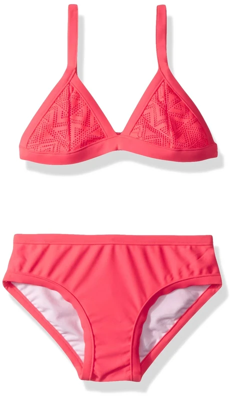 Seafolly Girls' Tri Kini Two Piece Swimsuit, Jewel Coral, 12