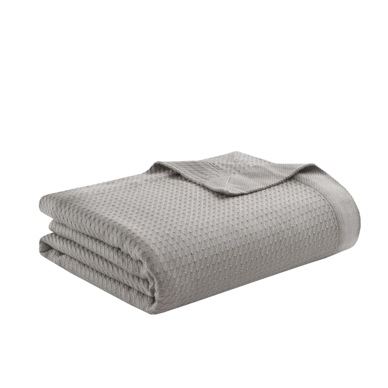 Madison Park Egyptian Cotton Luxury Blanket Grey 66x90 Twin Size Knit Premium Soft Cozy 100% Cerified Egyptian Cotton For Bed, Couch or Sofa