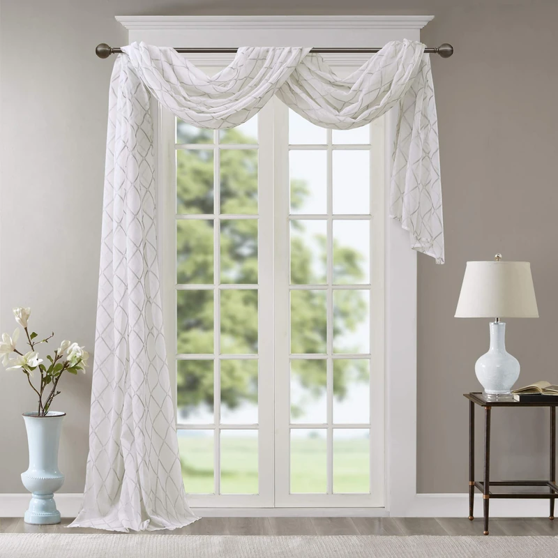 Madison Park Grey White Sheer Curtains For Kitchen, Transitional Fabric Sheer Curtain For Living Room, Irina Embroidered Curtain Sheers, 50" W X 216" L, 1-Panel Pack - Image 1