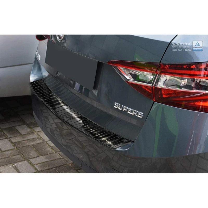 Black Stainless Steel Rear bumper protector compatible with Skoda Superb III Combi 2015- 'Ribs'