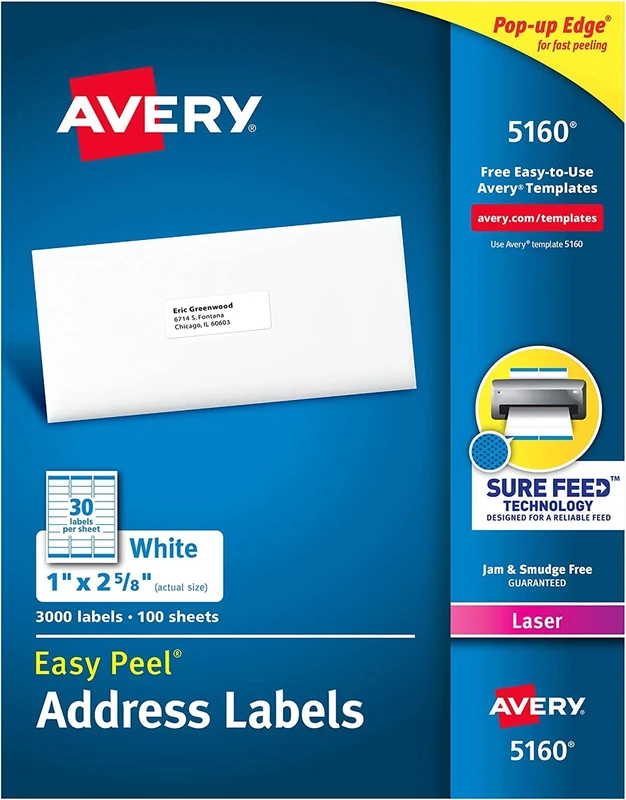 Avery Address Labels with Sure Feed for Laser Printers, 1" x 2-5/8", 3,450 Labels – Great for FBA Labels (5160)