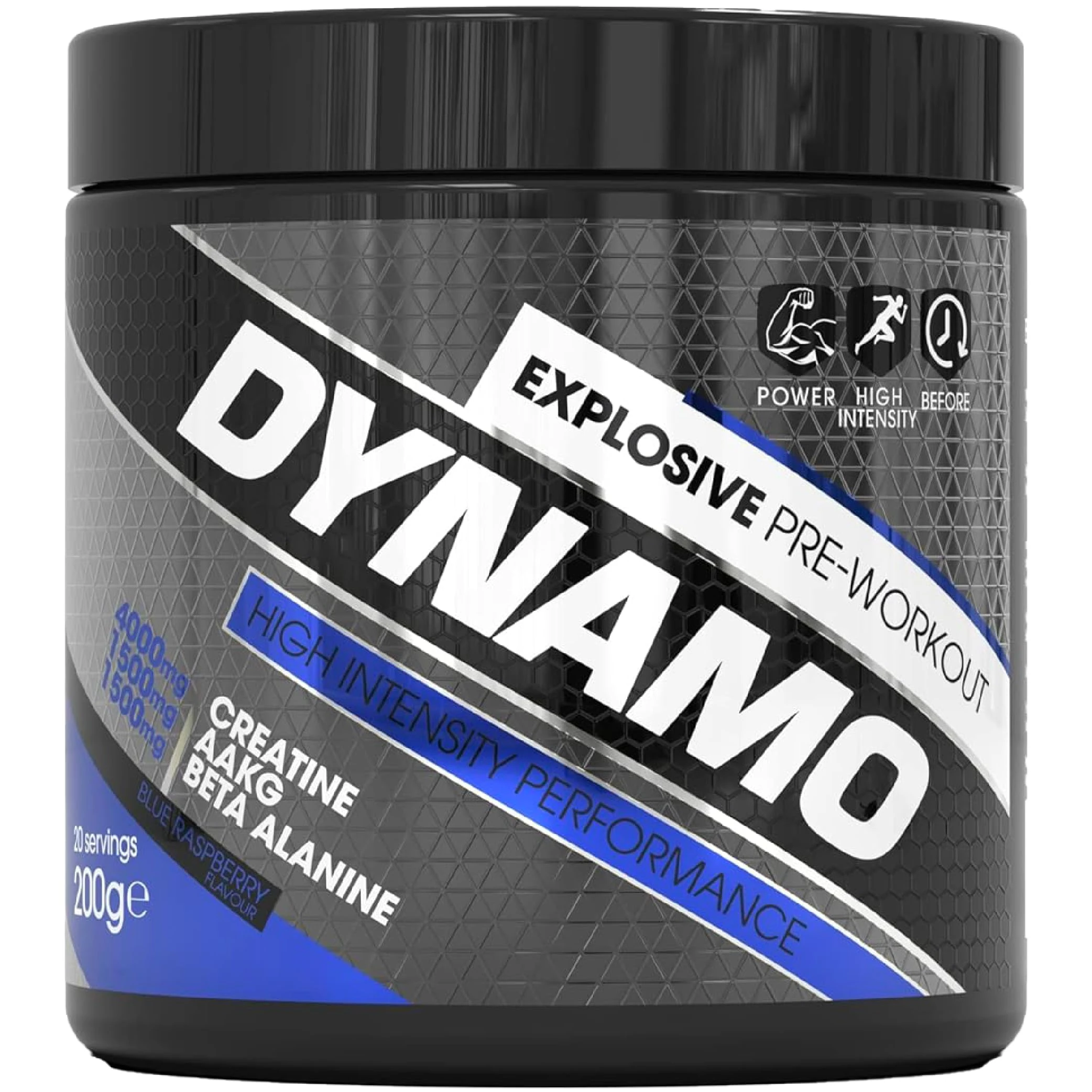Protein Dynamix - Dynamo Pre Workout - High Intensity Performance - Blue Raspberry - 3000mg Citrulline + AAKG • 2500mg Beta Alanine • 2000mg Creatine • 250mg Caffeine • 200g
