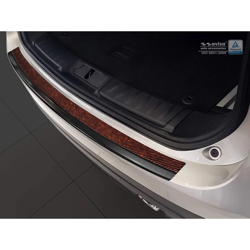 Avisa Stainless Steel Rear bumper protector 'Deluxe' compatible with Jaguar F-Pace 2016-2020 & FL 2020- Black/Red-Black Carbon