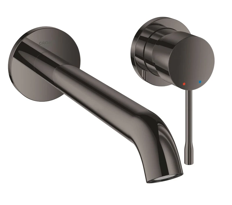 GROHE Essence Wall Mounted 2-Hole Basin Mixer Tap (L-Size, Metal Lever and Escutcheon, without Concealed Body, Centre Distance 110 mm, Projection 230 mm, Water Saving), Hard Graphite, 19967A01