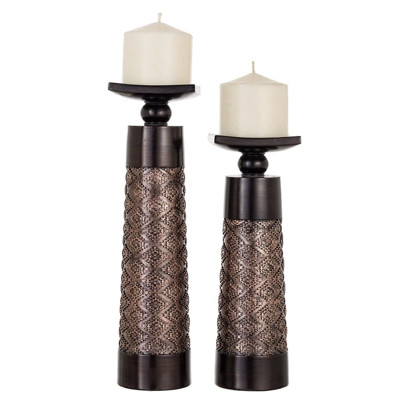 Dublin Decorative Candle Holder Set of 2 - Home Decor Pillar Candle Stand, Coffee Table Mantle Decor Centerpieces for Fireplace, Living or Dining Room Table, Gift Boxed (Coffee Brown)