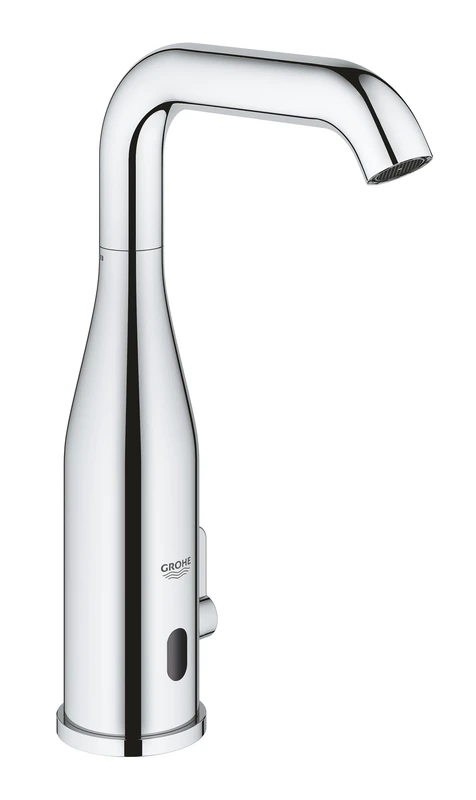 GROHE Essence E Infra-Red Electronic Wall Basin Tap with Mixing Device (without Power Supply, 7 Pre-Set Programs, Auto Flush, Adjustable Swivel Area 360°, 3/8 Inch Tails), Chrome, 36444000