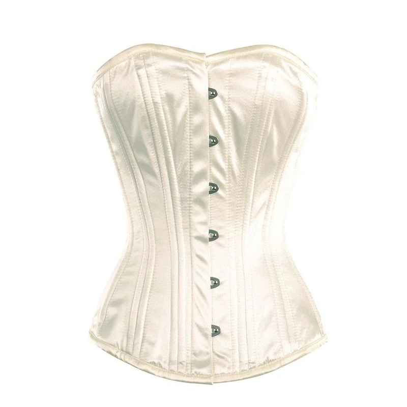 Ivory Satin Goth Burlesque Basque Waist Cincher Bustier Overbust Corset Costume