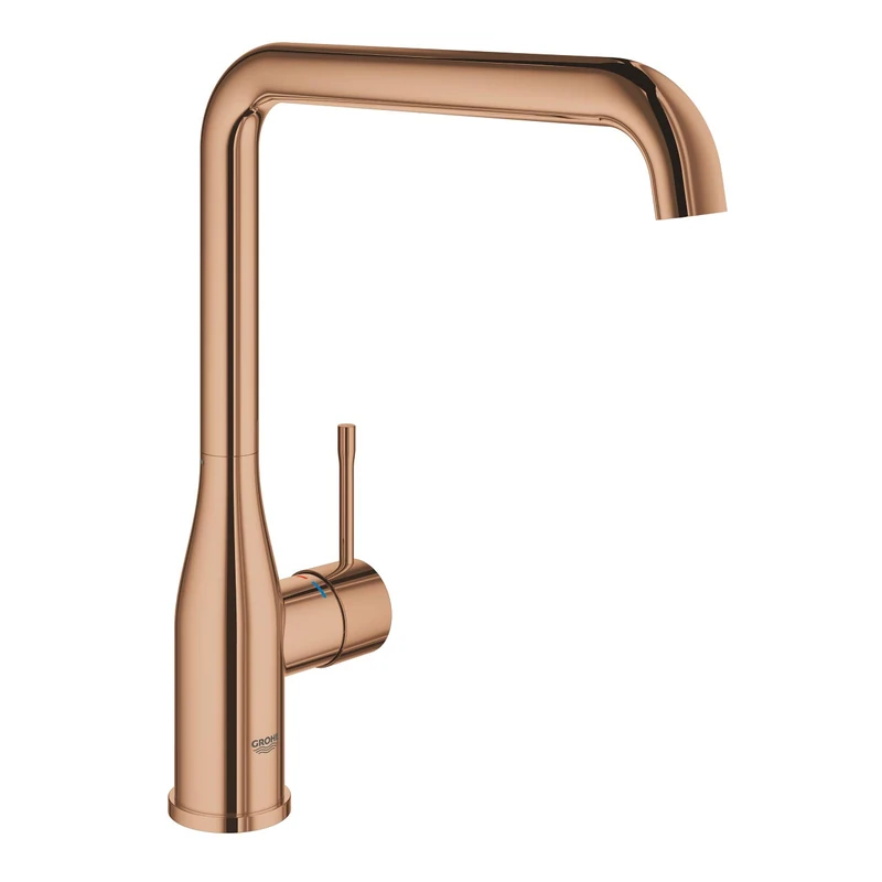 GROHE Essence Kitchen Mixer Tap (High L-Spout 300 mm, 28 mm Ceramic Cartridge, Adjustable Swivel Area 360°, 3/8 Inch Tails), Rose Gold, 30269DA0