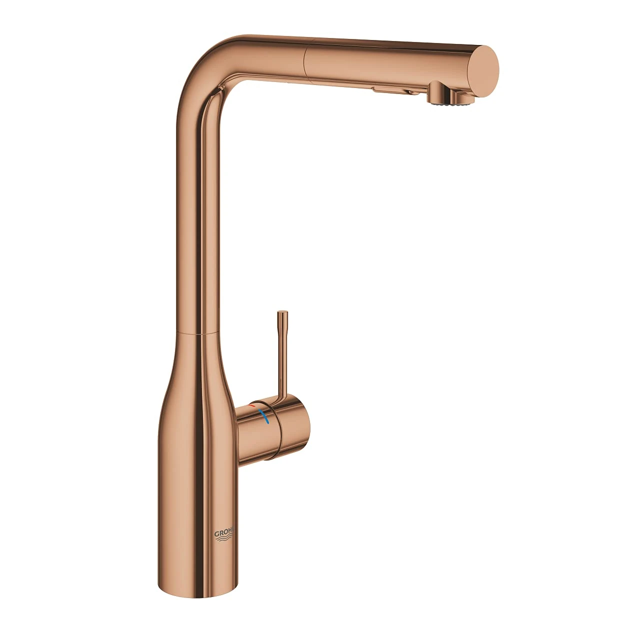 GROHE Essence Pull-Out Kitchen Tap (High L-Spout, Dual Spray Laminar and Jet, 360° Swivel Range, 28 mm Ceramic Cartridge, Protected Against Backflow, Tails 3/8 Inch), Rose Gold, 30270DA0