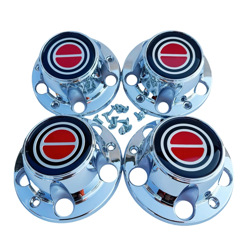 1980-1996 FORD F150 BRONCO VAN Chrome Wheel Hub Center Caps RED Center 4 PCS - Image 1