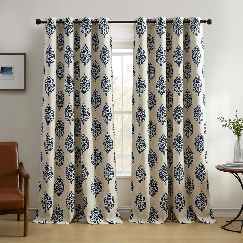 Elrene Home Fashions Navara Medallion Room Darkening Window Curtain Panel, 52" x 84" (1, Navy