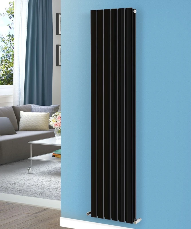 NRG Designer Flat Panel Radiator Vertical Double Column Bathroom Central Heating Space Saving Radiators - Black 1800mm x 408mm