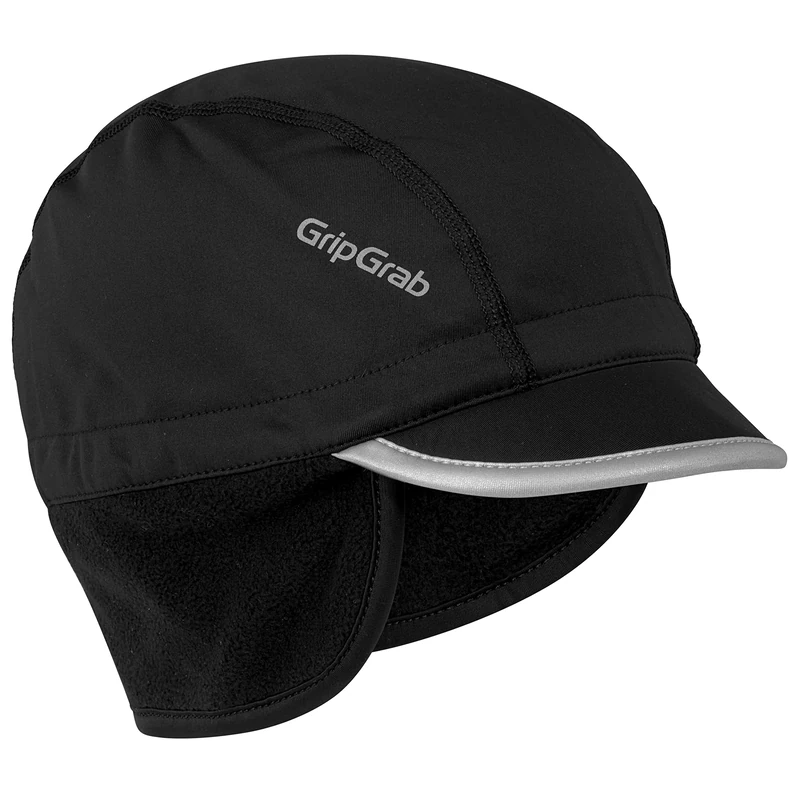 GripGrab Belgian Style Thermal Windproof Winter Cycling Cap Under Helmet MTB Road Gravel Bike Earflap Hat with Visor Black - Image 1