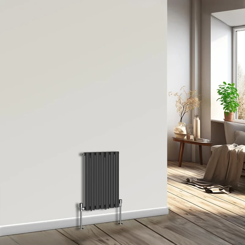 NRG Horizontal Designer Radiator Oval Single Panel Central Heating Black 600mmx413mm