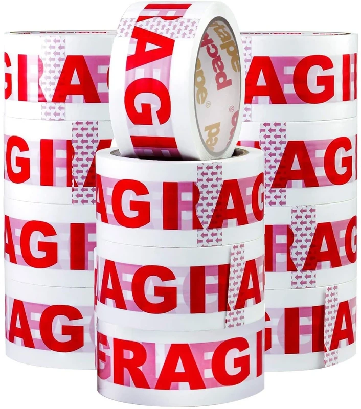 Packatape Fragile Packaging Tape, Heavy Duty Packing Tape For Industrial And Warehouse Use, 12 Rolls 48mm X 66m