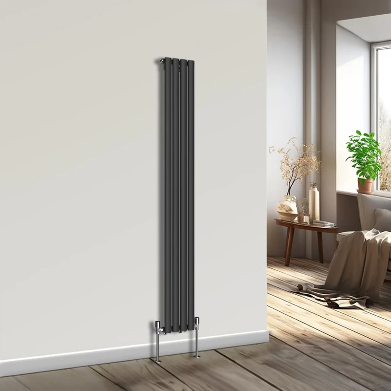 NRG Vertical Designer Radiator Oval Single Panel Central Heating Black 1800mmx236mm