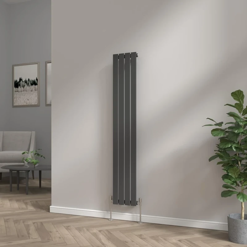 NRG 1600x272 Vertical Column Designer Radiator Black Single Flat Panel