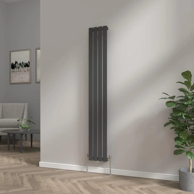 NRG 1800x272 Vertical Column Designer Radiator Black Single Flat Panel