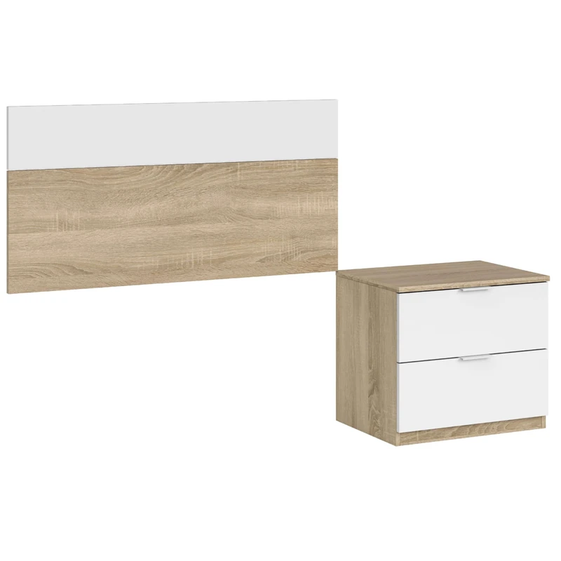 Head and Bedside Table, Headboard, Finish in Canadian Oak and Artic White, Measurements: 100 cm (W) x 50 cm (H)