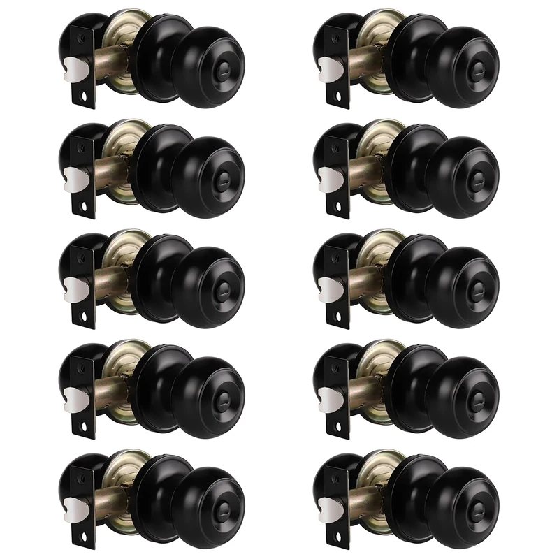 Gobrico Flat Ball Door Knobs Locksets for Bed/Bathroom with Thumb-Turn Lock Inside, no Key, Black, 10Pack