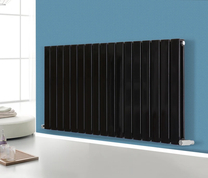 NRG Designer Flat Panel Radiator Horizontal Double Column Bathroom Central Heating Space Saving Radiators - Black 600mm x 1156mm
