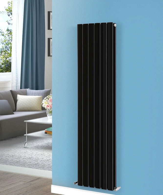 NRG Designer Flat Panel Radiator Vertical Double Column Bathroom Central Heating Space Saving Radiators - Black 1600mm x 408mm