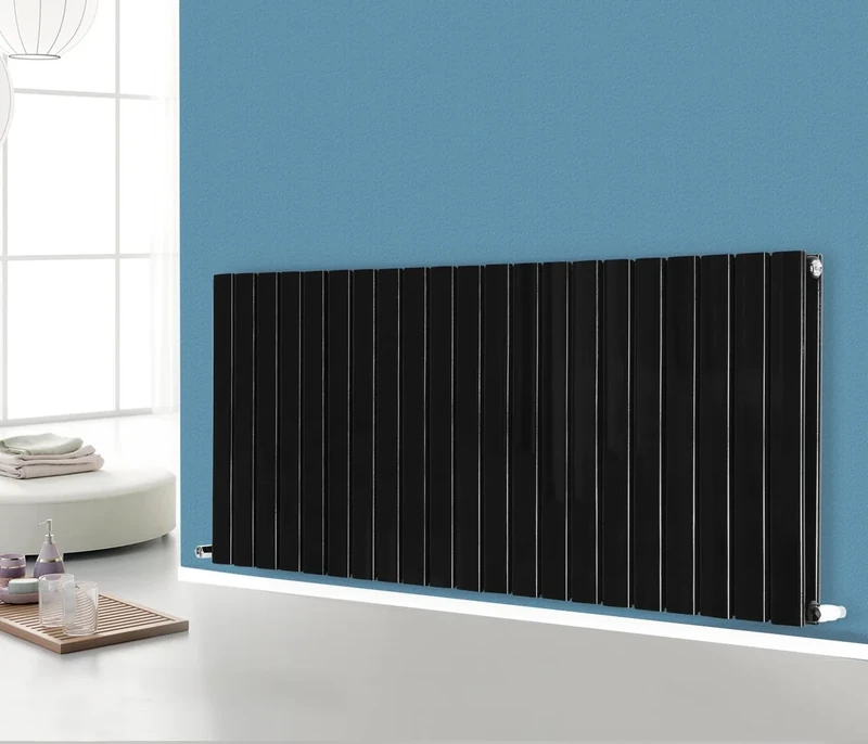 NRG Designer Flat Panel Radiator Horizontal Double Column Bathroom Central Heating Space Saving Radiators - Black 600mm x 1428mm