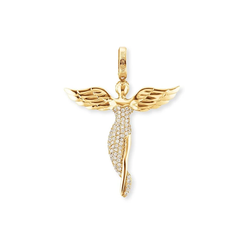 Engelsrufer Engel Pendant for Women Gold Plated 925 Sterling Silver White Zirconia Size 26 mm (1.02")