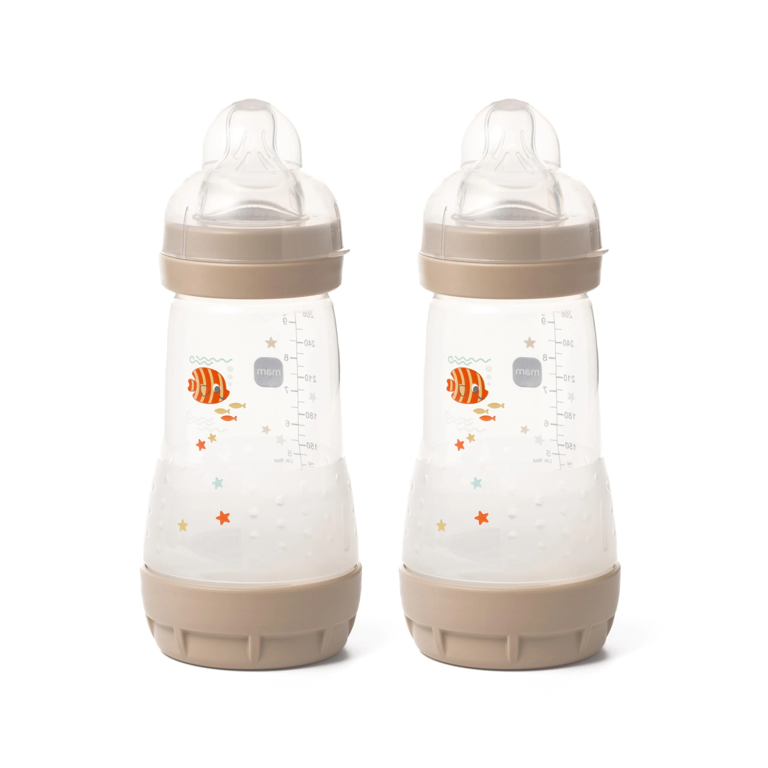 MAM Easy Start Anti-Colic Baby Bottles | 2 Pack (2 x 260ml) | Self-Sterilising Baby Milk Bottle | Medium Flow MAM Teat Size 2 | Newborn Essentials | Shell (Various Designs)