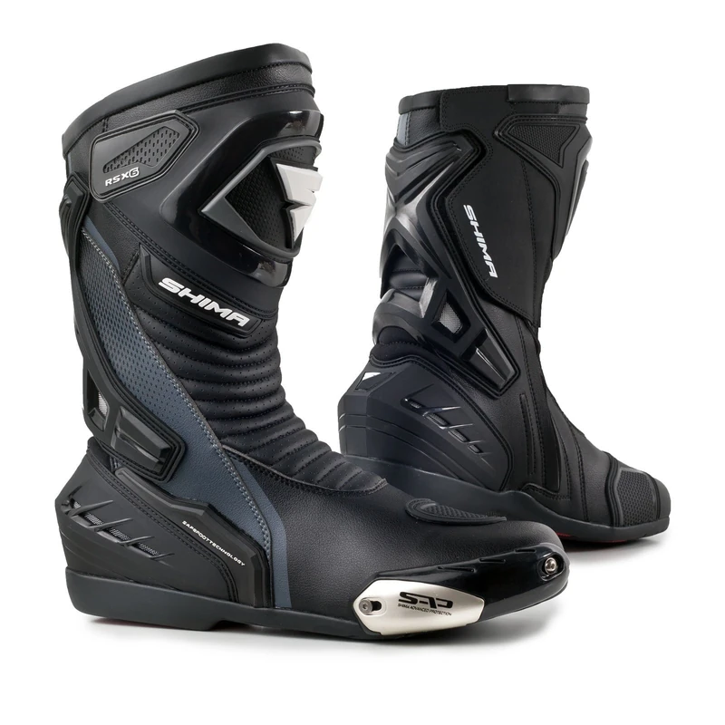 SHIMA RSX-6 Men, Motorbike Boots for Men | Reinforced Leather Mens Biker Boots with Side Zipper, Ankle Support, Anti-Slip Sole, Gear Shift Handle (Black, 12)